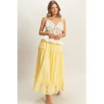 Tiered Eyelet Maxi Skirt