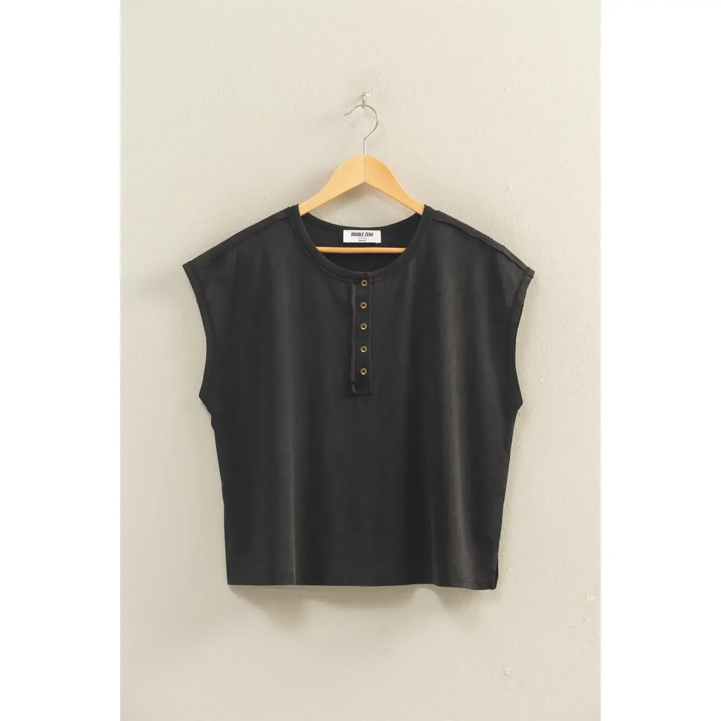 Henley Neck Cap Sleeve Top