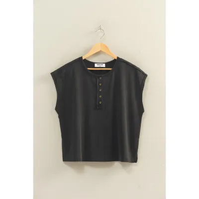 Henley Neck Cap Sleeve Top