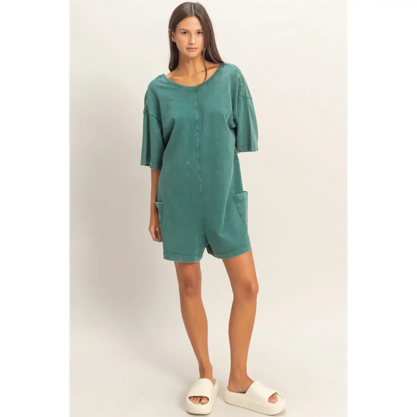 Mineral Washed V-Back Romper