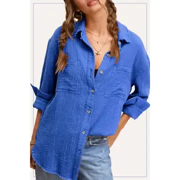 Crinkled Gauze Button Down Shirt