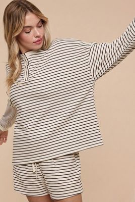 Black Pin Striped Knit Pullover &amp; Shorts