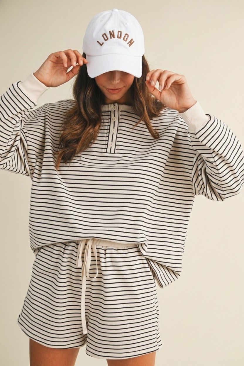 Black Pin Striped Knit Pullover &amp; Shorts