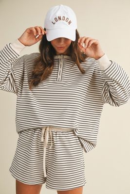 Black Pin Striped Knit Pullover &amp; Shorts