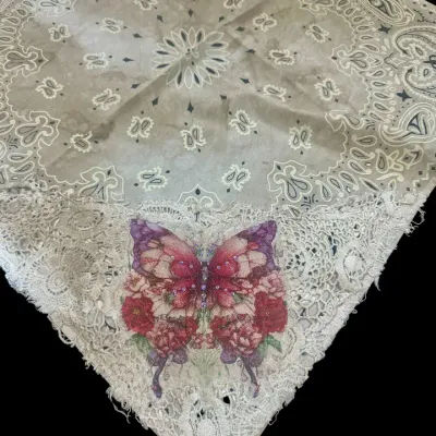 Vintage Hand Painted Butterfly Bandana