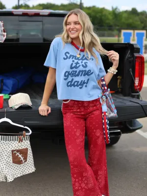 Blue- Smile, It's Gameday Crop Tee