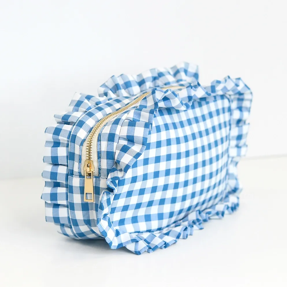 Blue Gingham Cosmetic Bag