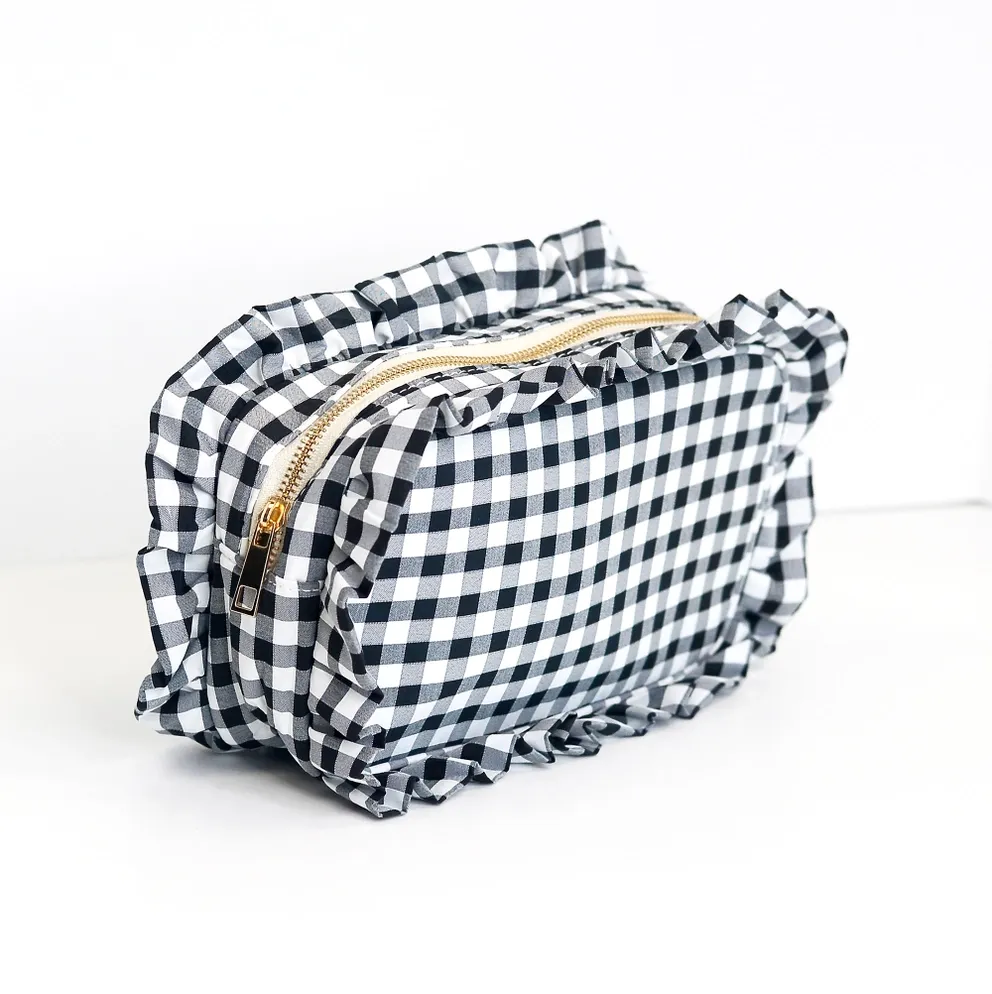 Black Gingham Cosmetic Bag
