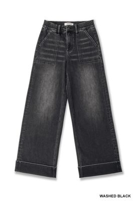 Washed Black Cropped Denim