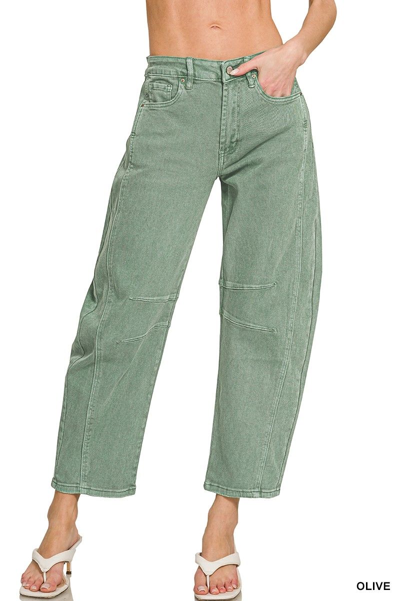 Barrel-leg Color Denim Pants