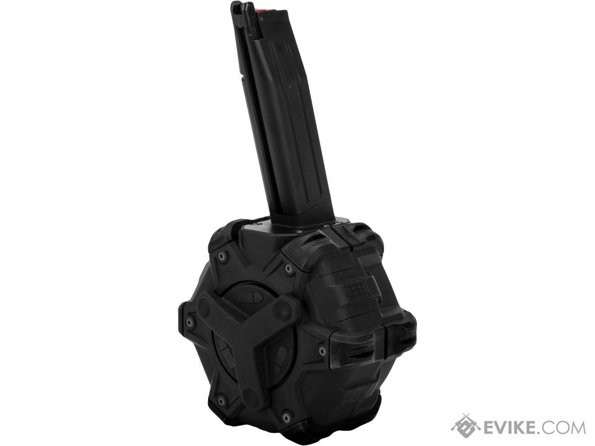 AW Custom Drum Magazine for Gas Blowback Airsoft Pistols &amp; Rifles (Model: TM Hi-Capa / Black)