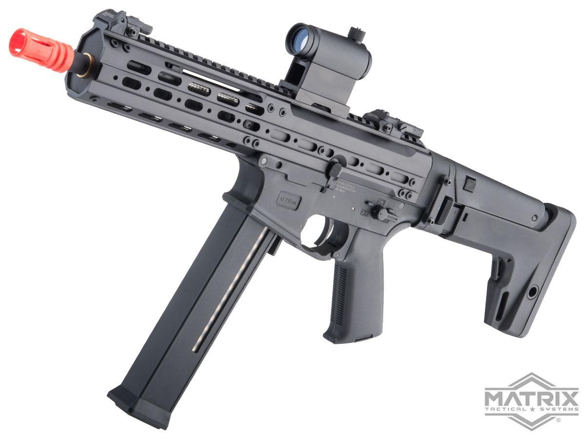 Matrix x Double Eagle UTR45 Airsoft AEG SMG w/ Modular Handguard and Falcon Gearbox (Model: 350 FPS), Colour: Black