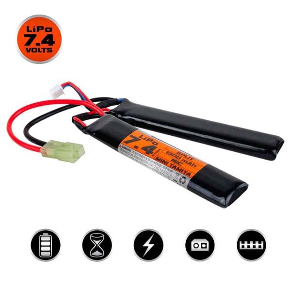 Valken Energy LiPo 7.4v 1300mAh 15c 2 Split Battery
