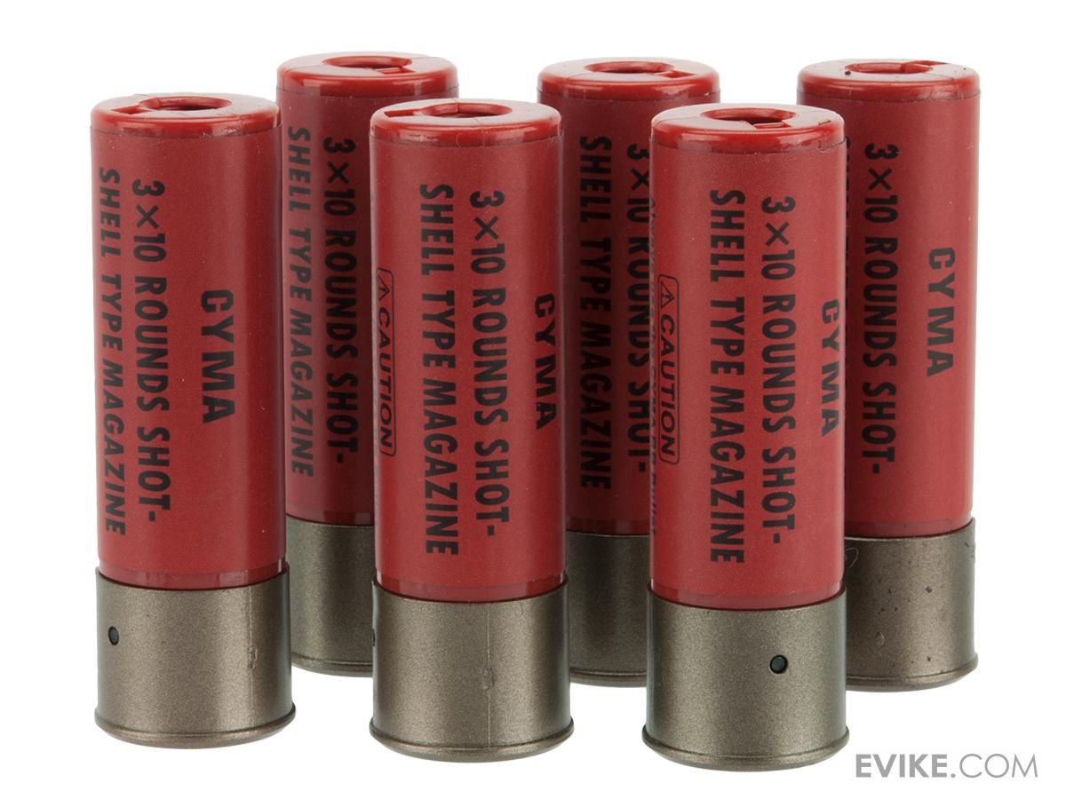 CYMA 30 Round Shotgun Shell Magazines for 3-round burst Airsoft Shotguns - Pack of 6 Shells