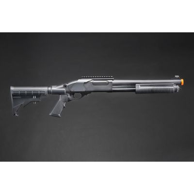 Golden Eagle M8873 3/6-Shot Pump Action Gas Airsoft Shotgun w/ Optic Rail &amp; M4 Crane Stock - BLACK