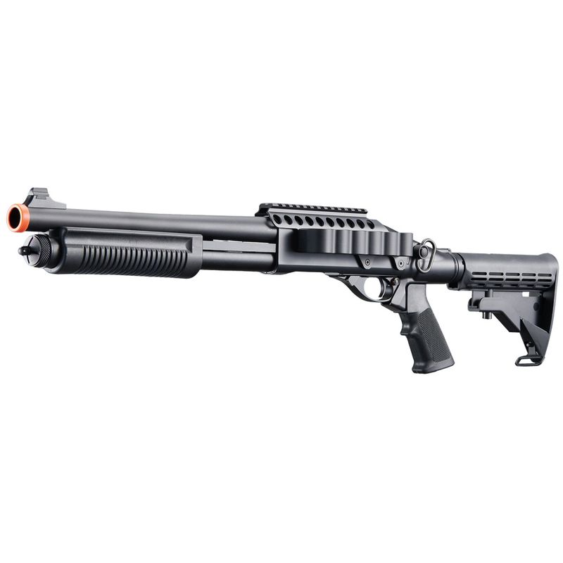 Golden Eagle M8873 3/6-Shot Pump Action Gas Airsoft Shotgun w/ Optic Rail &amp; M4 Crane Stock - BLACK