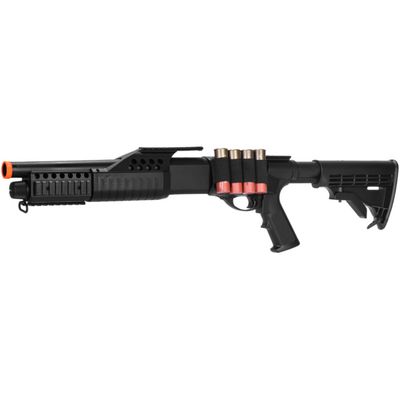 AGM Airsoft Spring Powered Tactical Shotgun RIS w/ LE Stock - BLACK
