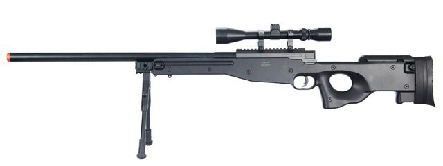 WELLFIRE AIRSOFT L96 AWP SNIPER RIFLE W/ SCOPE AND BIPOD, Colour: Black