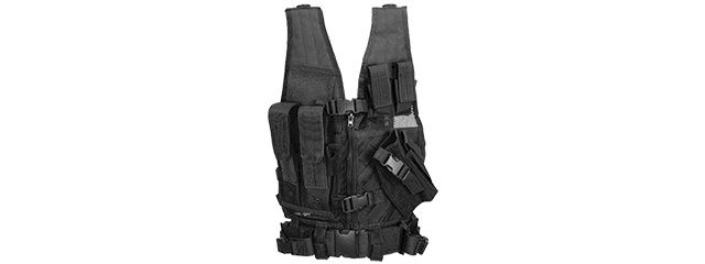 Lancer Tactical Youth Sized Cross Draw Vest w/ Holster, Color: Black