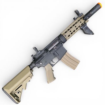 Used Lancer Tactical Gen 2 7" Nylon Polymer M4 Airsoft AEG with Mock Suppressor (Color: Black / Tan) Package | Pre-Owned