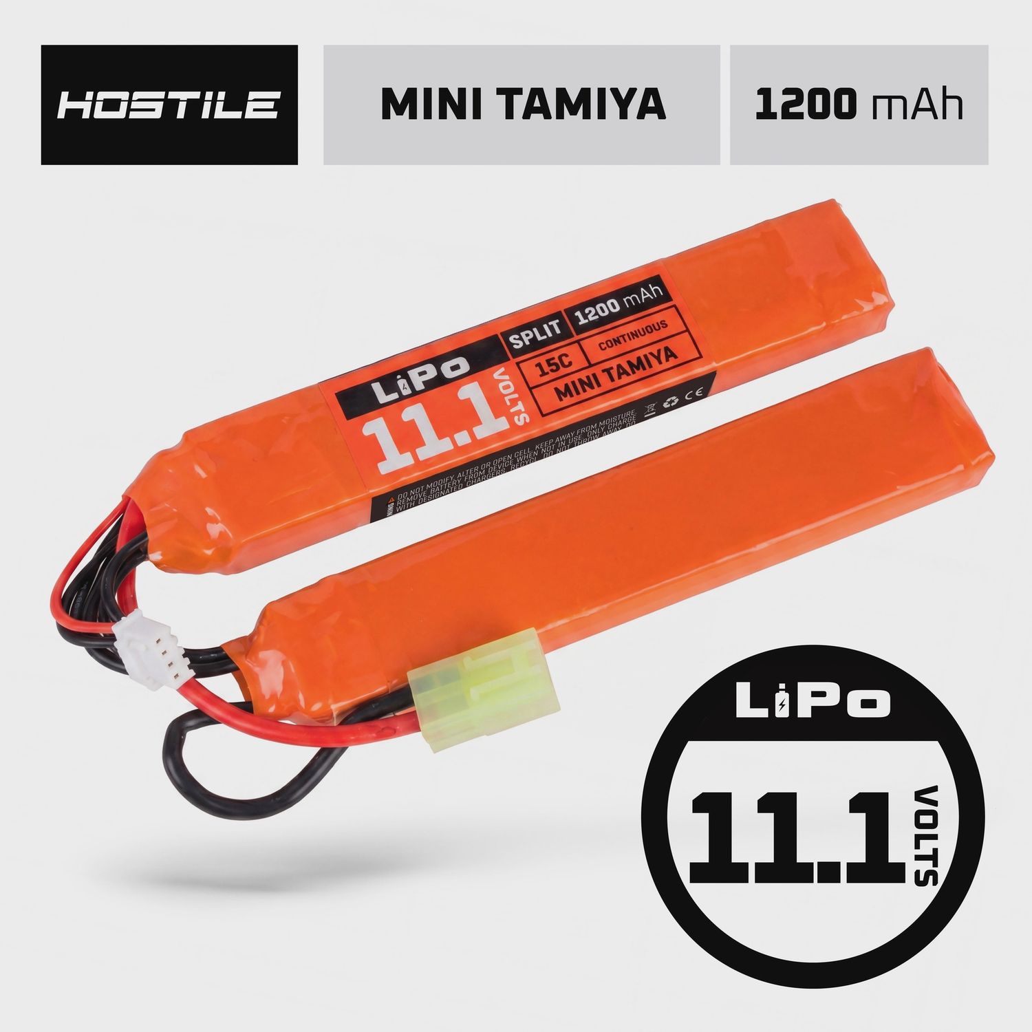 Hostile ENERGY - LiPo Battery 11.1V 1200mAh 15C Split, Battery Connector: Small Tamiya