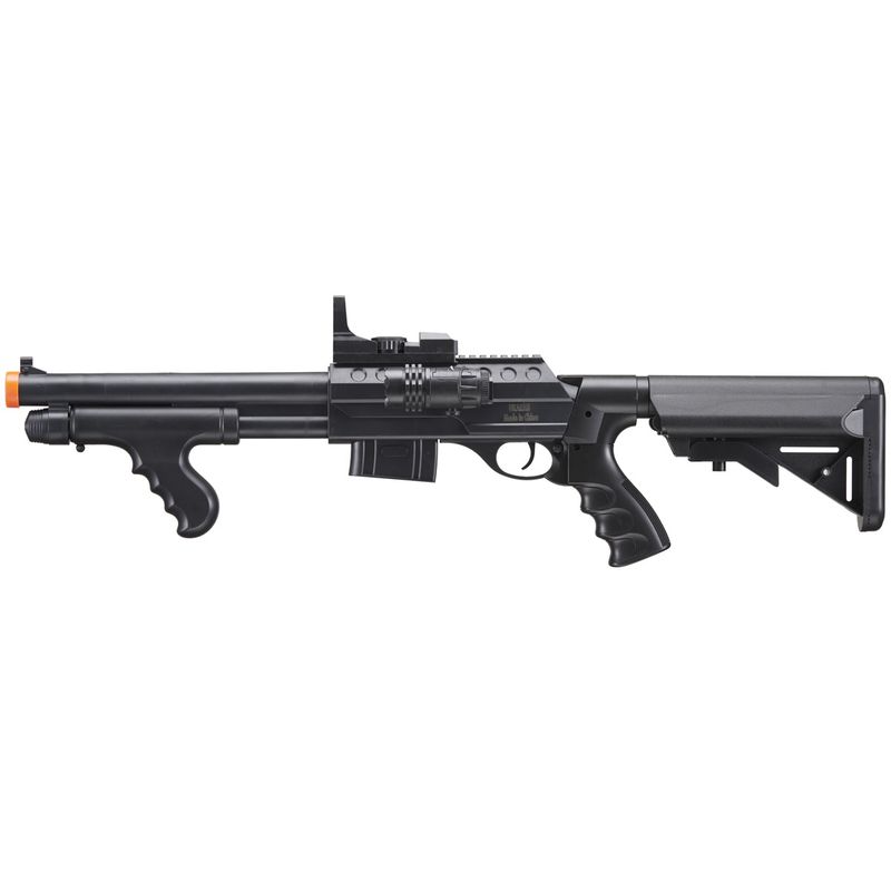 UK Arms Spring M0681D Spring Powered Pump Action Shotgun w/ Red Dot Sight, Flashlight, and Stock (Color: Black)