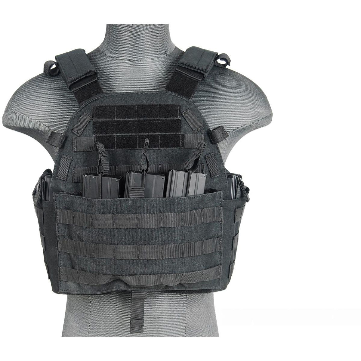 Lancer Tactical 1000D Nylon Modular Airsoft MOLLE Tactical Vest w/Triple Mag Pouch, Color: Black