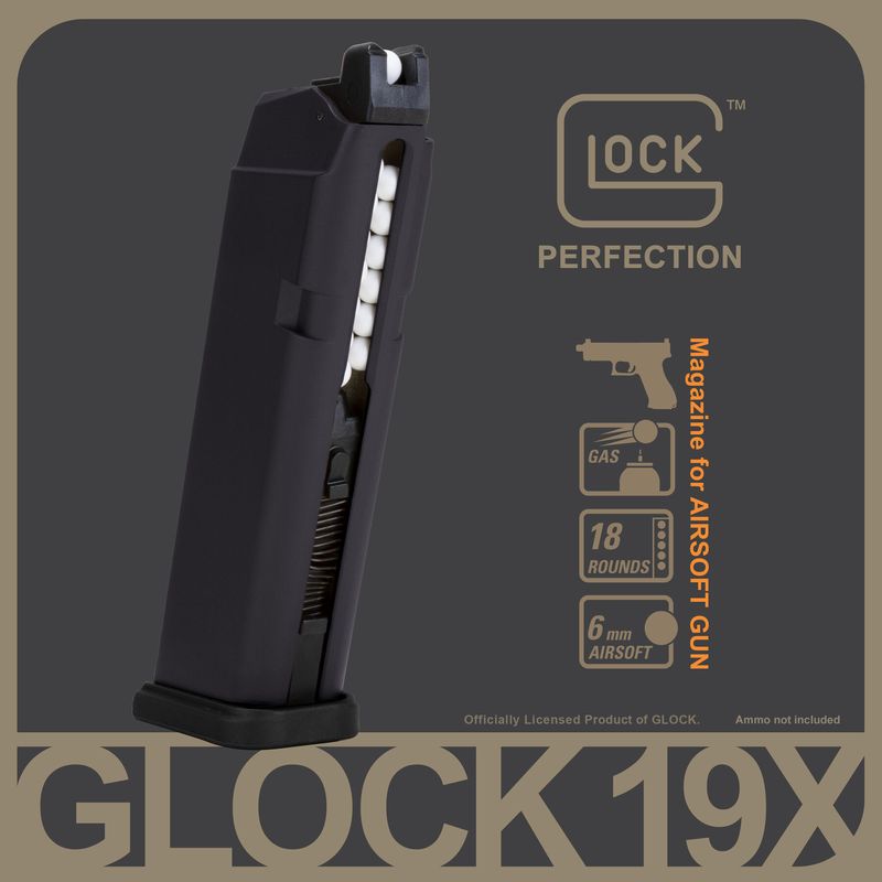 GLOCK G19X / G17 MOS GBB Airsoft Magazine – 18 Round – Black