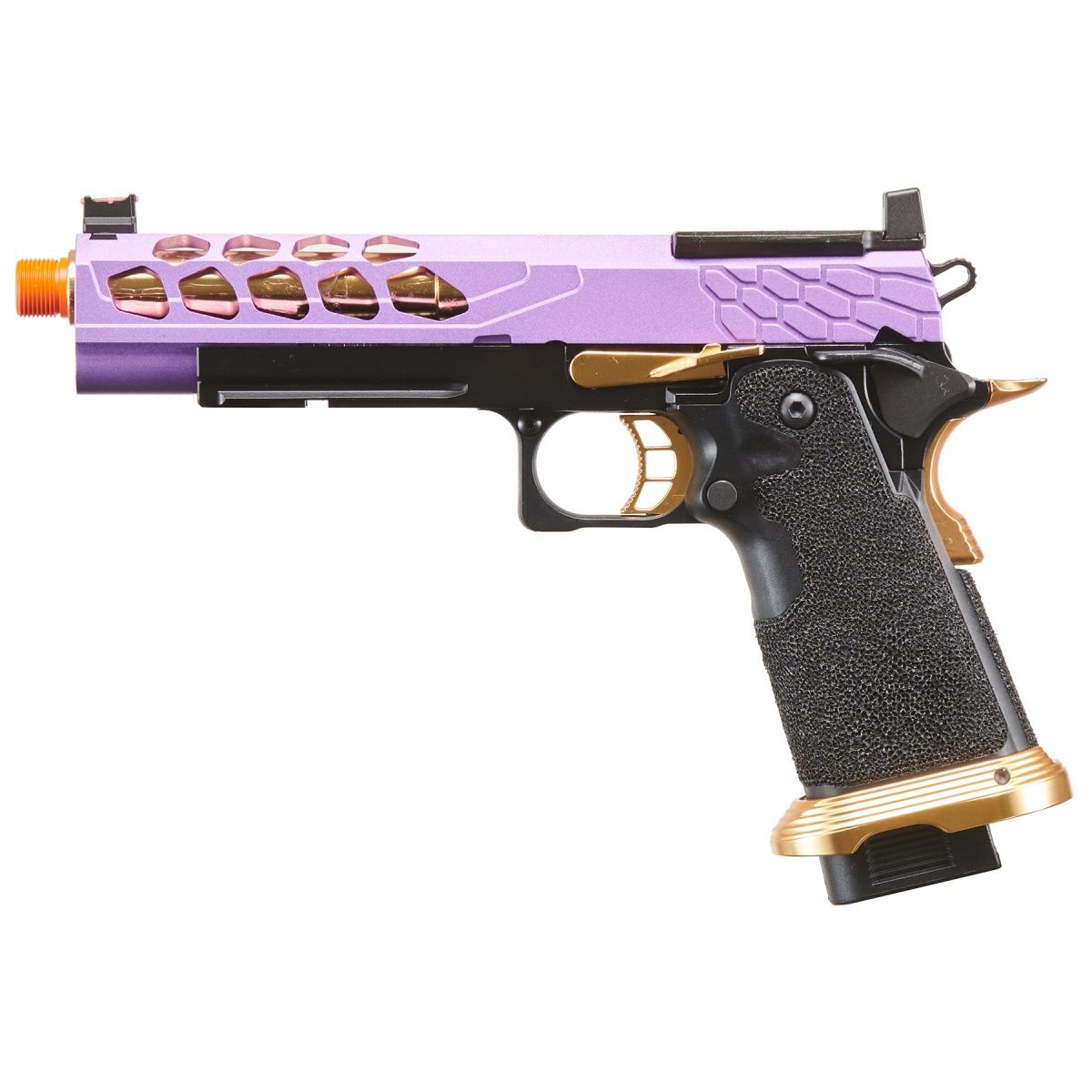 Lancer Tactical Stryk Hi-Capa 5.1 Gas Blowback Airsoft Pistol w/ Red Dot Sight - (Purple &amp; Gold)