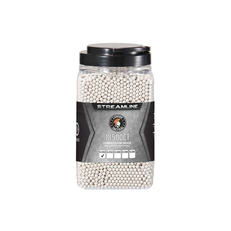 Lancer Tactical Streamline Competition Grade .20g Airsoft BBs – 18,500 Rounds – White