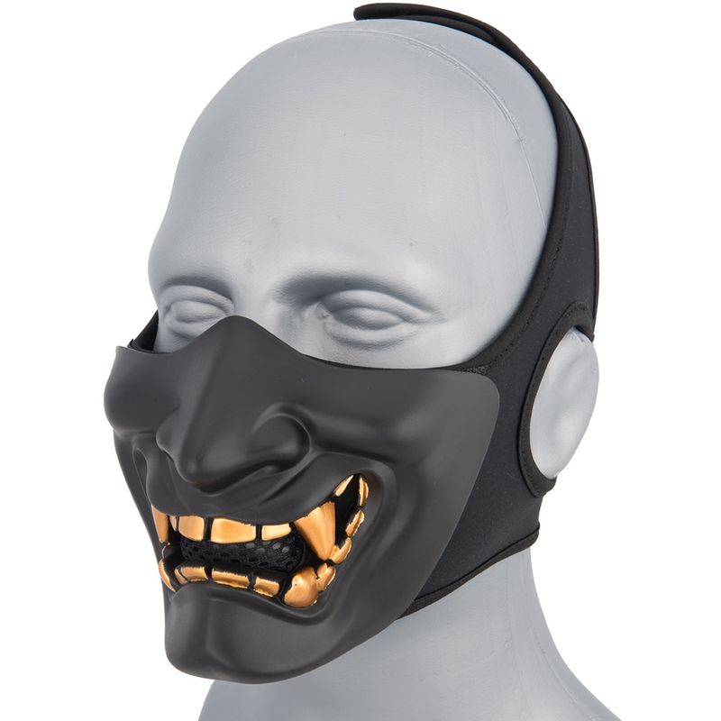 Sentinel Gears Yokai Ogre Airsoft Half Face Mask with Soft Padding – Black/Gold