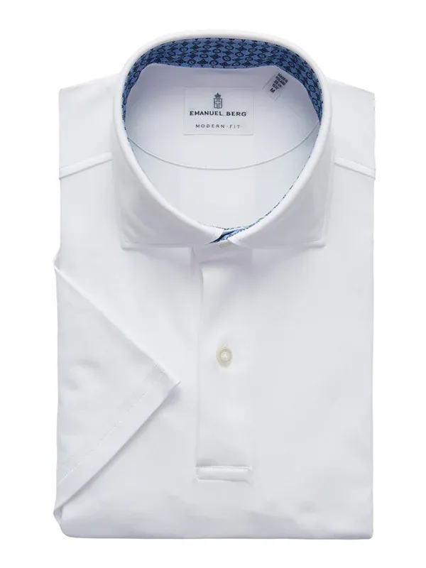 Emanuel Berg Modern Fit Contrast Collar  Solid 4Flex Polo Shirt