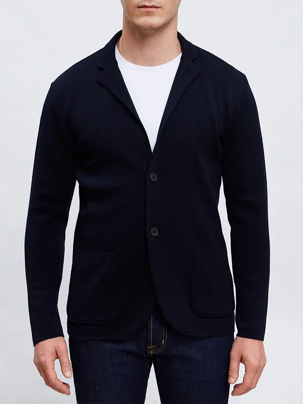 Emanuel Berg Notched Lapel Merino Wool Knit Cardigan