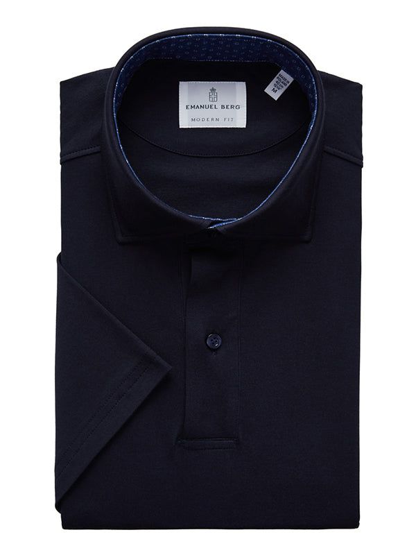 Emanuel Berg Modern Fit Contrast Collar Solid 4Flex Polo Shirt