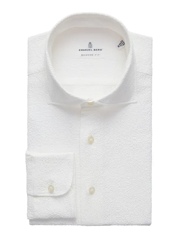 Emanuel Berg Modern Fit Solid Seersucker Shirt