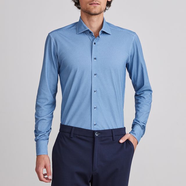 Emanuel Berg Modern Fit Two-Tone Box Print 4Flex Shirt