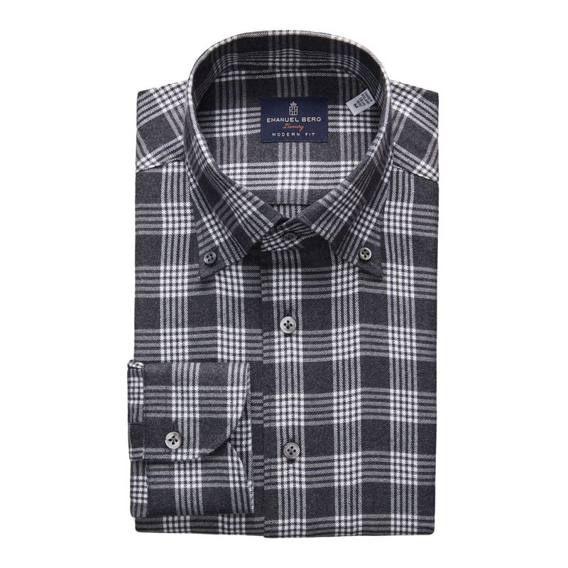 Emanuel Berg Modern Fit Brushed Plaid Flannel Twill Shirt