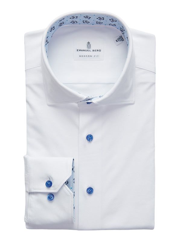 Emanuel Berg Modern Fit Contrast Cuff Solid 4Flex Shirt