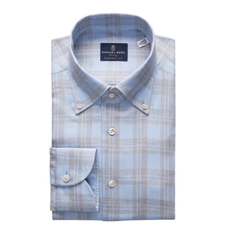 Emanuel Berg Modern Fit Brushed Dusty Plaid Flannel Shirt