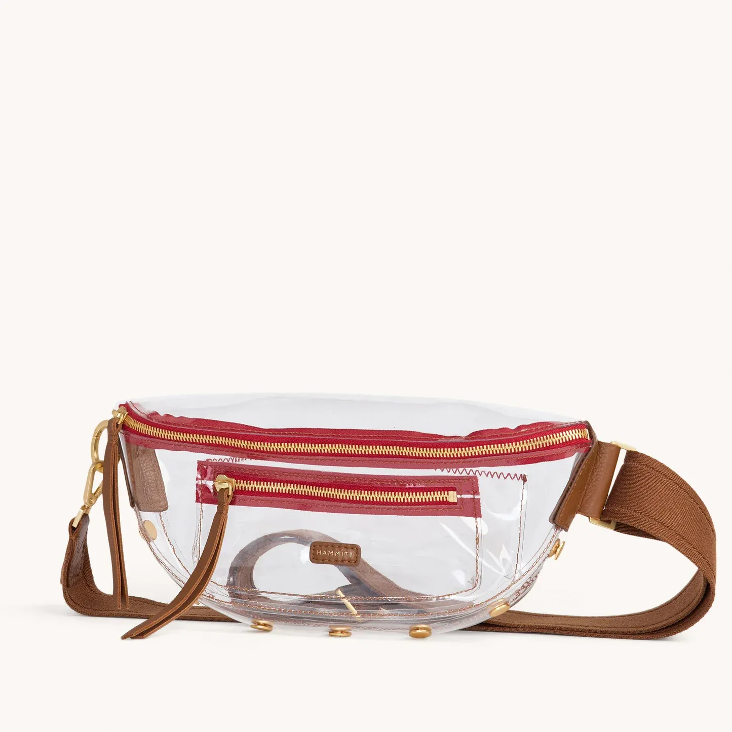 Hammitt Charles Clear Crossbody Bag, Color: Clear Mahogany Pebble/Brushed Gold Red Zip