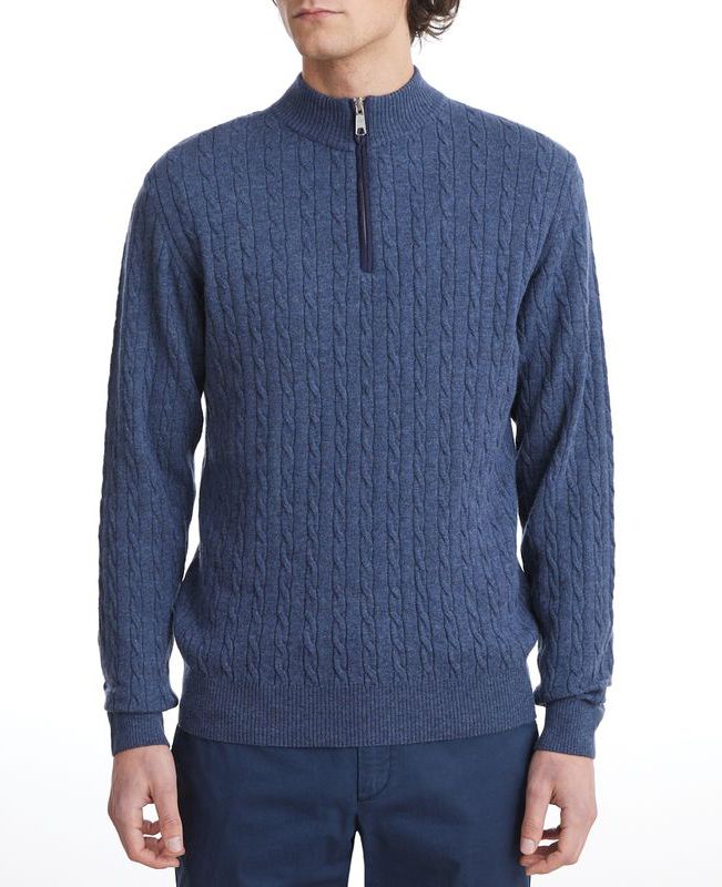 Emanuel Berg Cable Knit 1/4 Zip Merino Wool Sweater