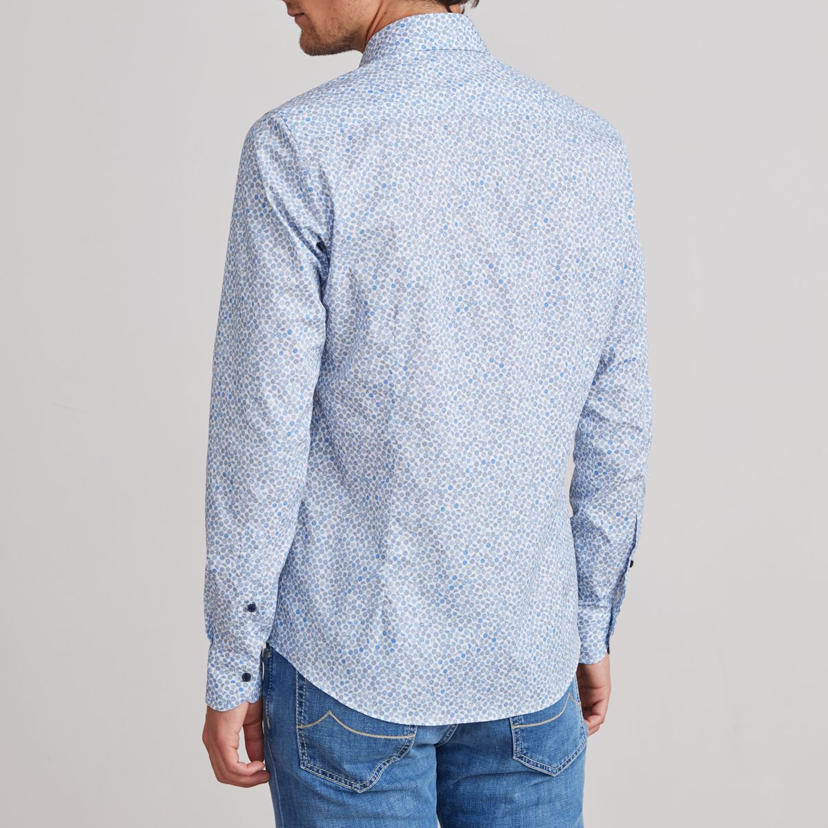 Emanuel Berg Modern Fit Two-Tone Circle Print Poplin 4Flex Shirt