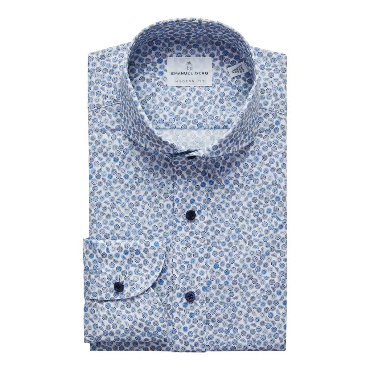 Emanuel Berg Modern Fit Two-Tone Circle Print Poplin 4Flex Shirt