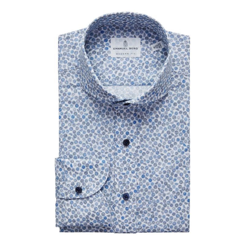 Emanuel Berg Modern Fit Two-Tone Circle Print Poplin 4Flex Shirt