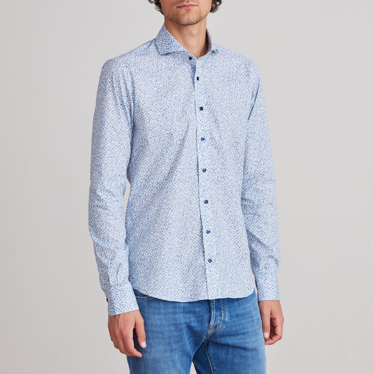 Emanuel Berg Modern Fit Two-Tone Circle Print Poplin 4Flex Shirt