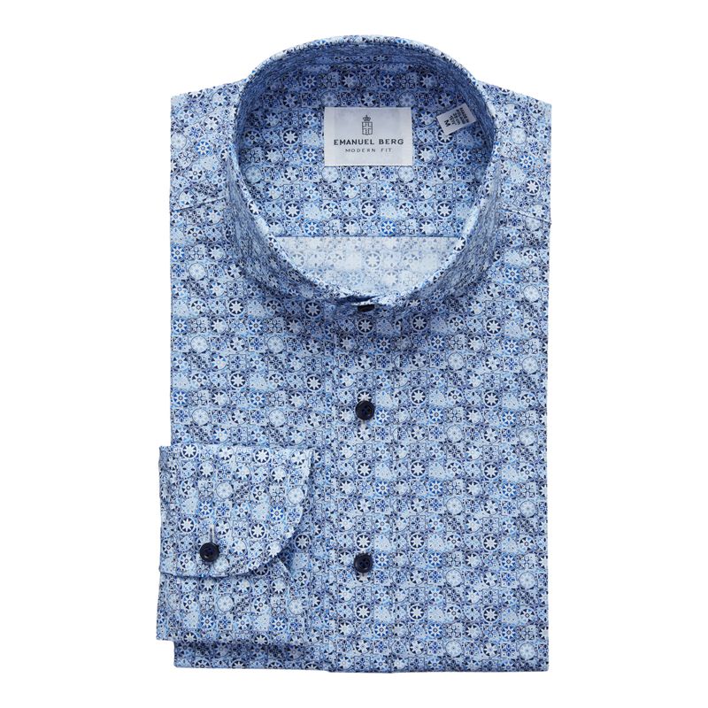 Emanuel Berg Modern Fit Star Print Poplin 4Flex Shirt