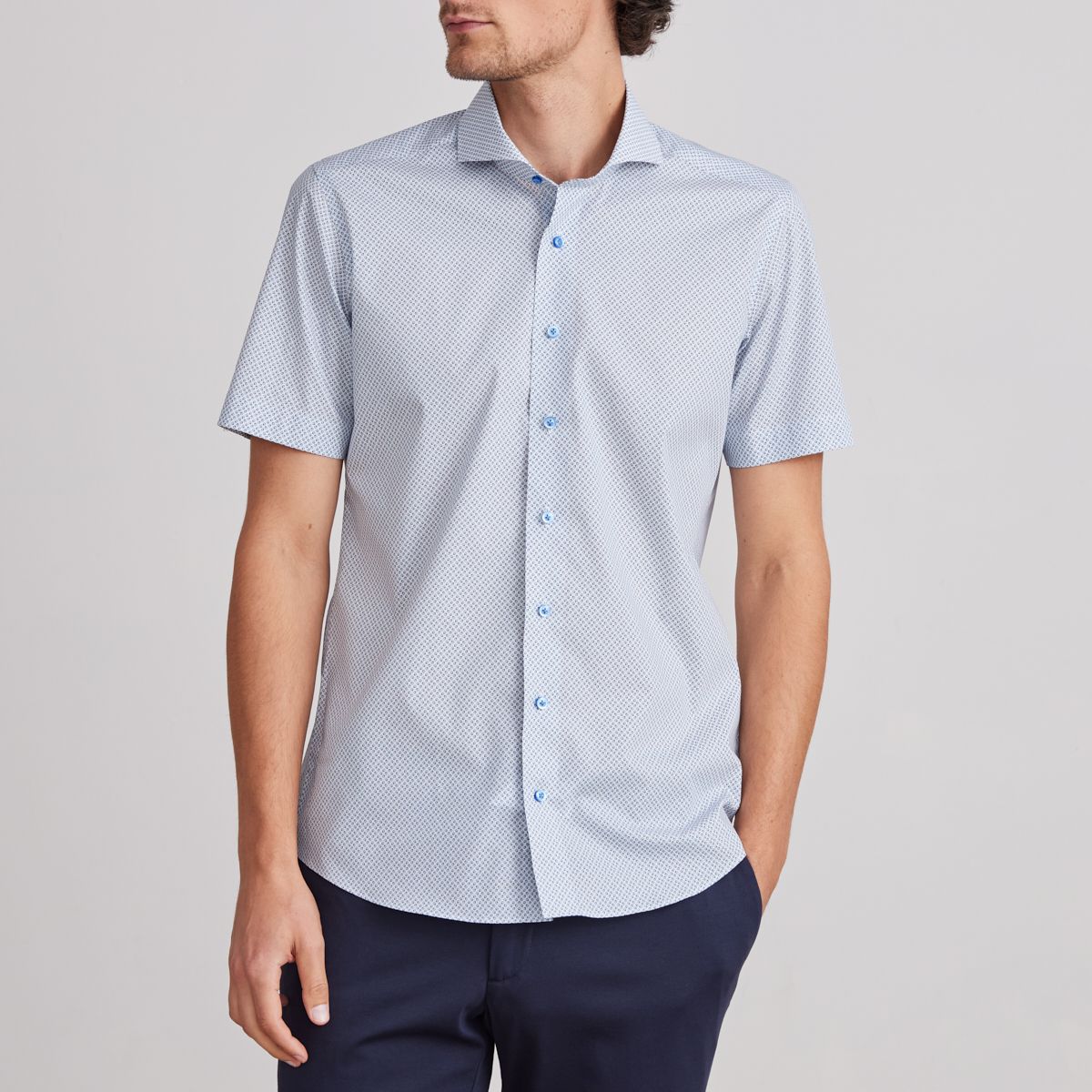 Emanuel Berg Modern Fit Micro Floral Poplin Short Sleeve Shirt