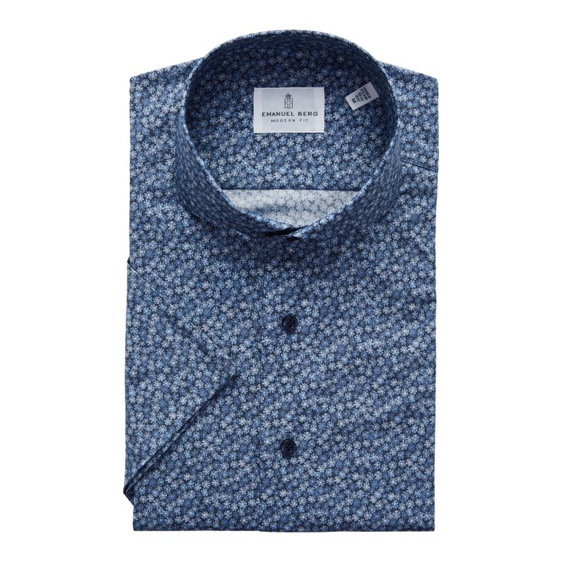 Emanuel Berg Modern Fit Floral Print Poplin Short Sleeve Shirt