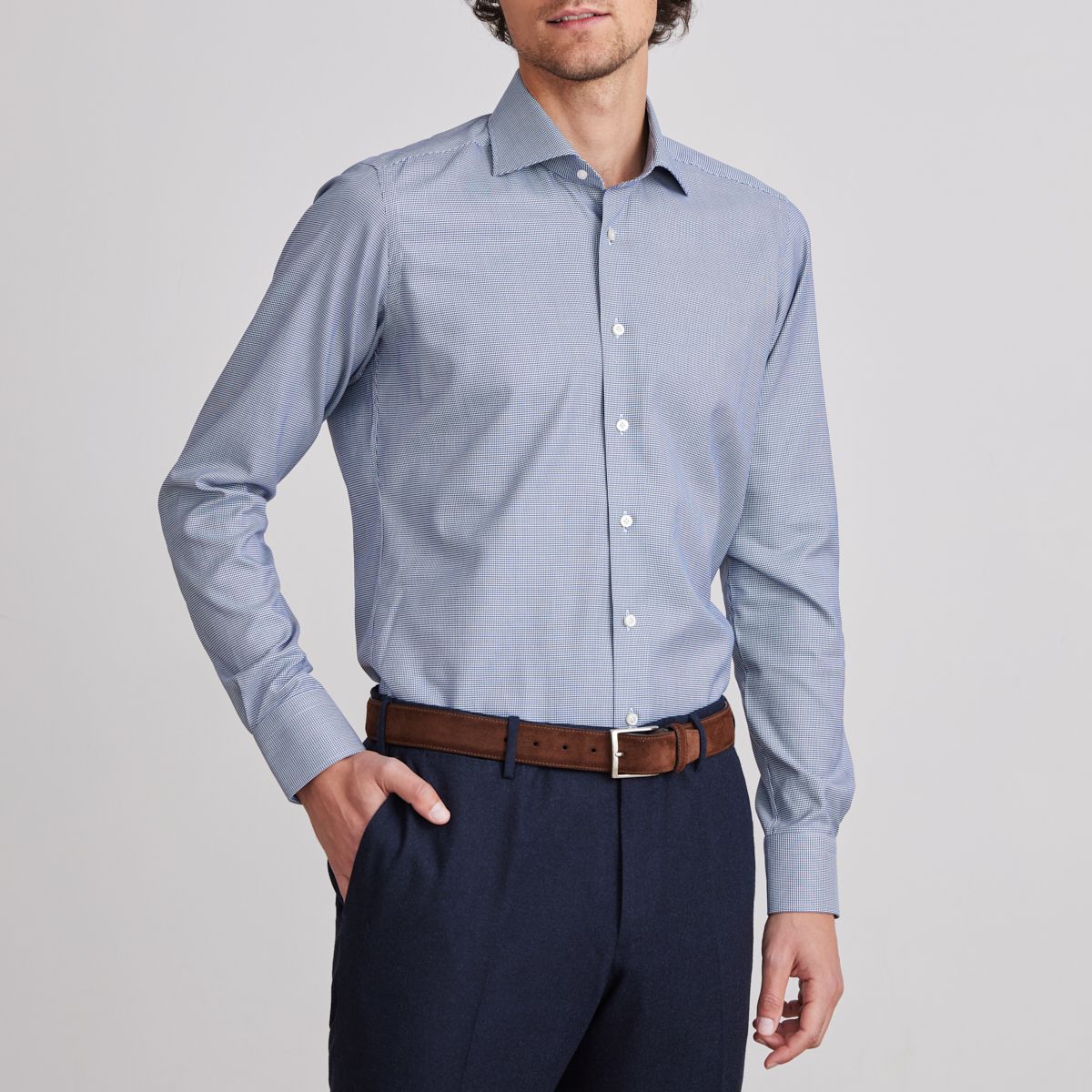 Emanuel Berg Modern Fit Houndstooth Performance Yarn Dress Shirt