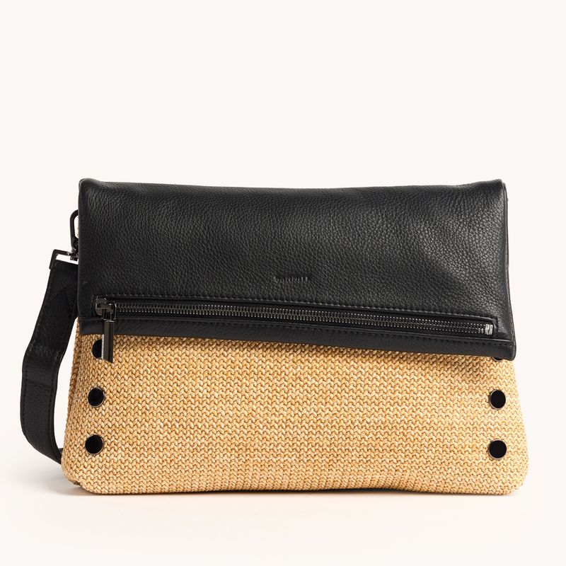 Hammitt VIP Large Crossbody Clutch Bag Chaparral Raffia/Gunmetal